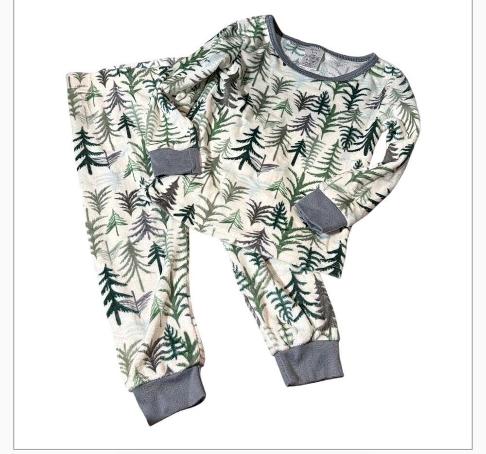 Modern Kids Pine Tree Forest Fleece Pajama Set 24M